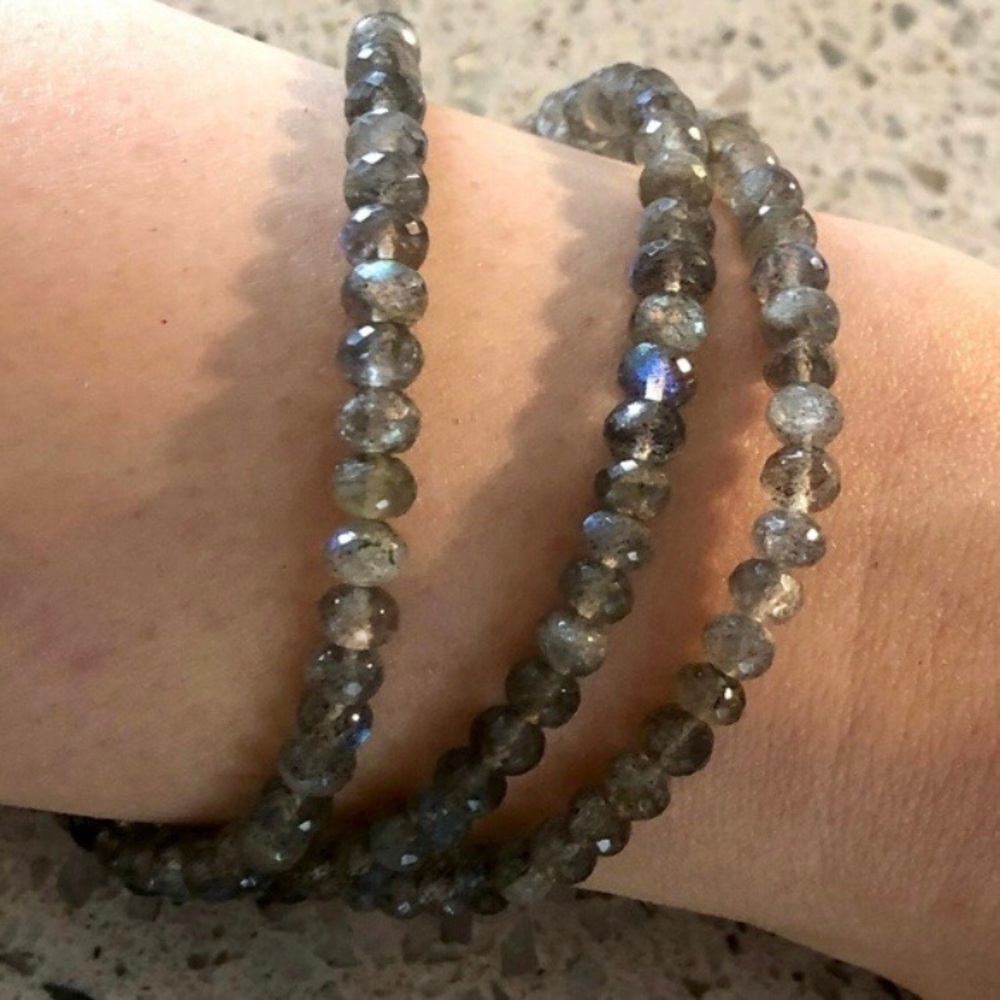 New Genuine Natural Blue Fire Grey Labradorite Gold Filled Bracelet